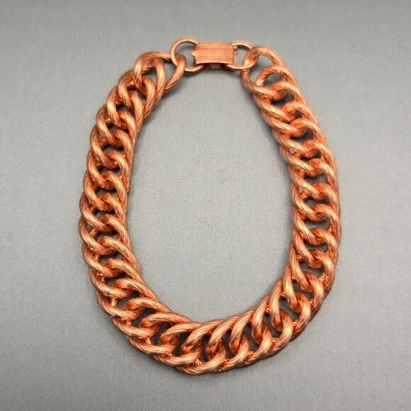 VTG Solid Copper Chunky Ribbed Cuban Chain 11.5 mm Bracelet 8.5" Snap Clasp 60g - Picture 1 of 8